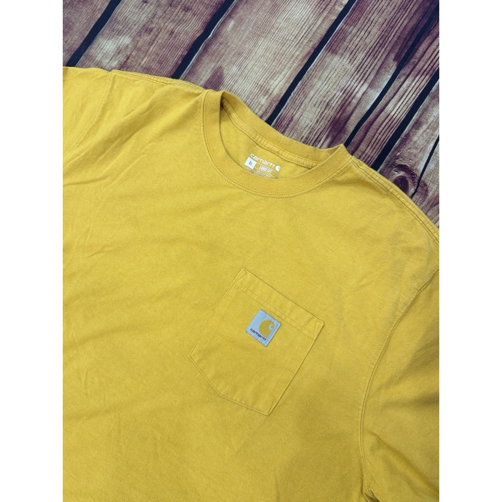 Carhartt Mustard color Solid Knit Cotton Pocket Logo Crew Neck T-Shirt Size L